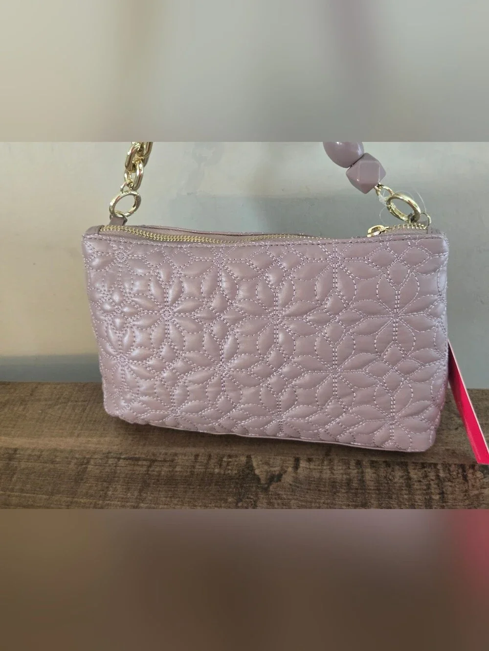 Vince Camuto Cosmetic Bag Quilted Gold Chain Charm Strap Pouch NWT